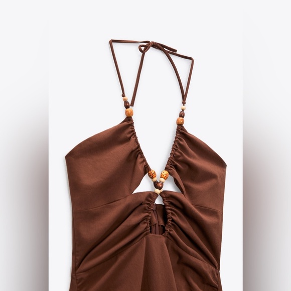 Zara Beaded and Cutout Dress Brown - Picture 6 of 8